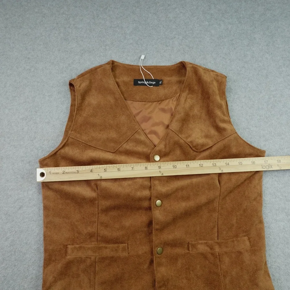 Spring & Gege Vest Boys XL Brown  Faux Suede Western Cowboy Snap Button